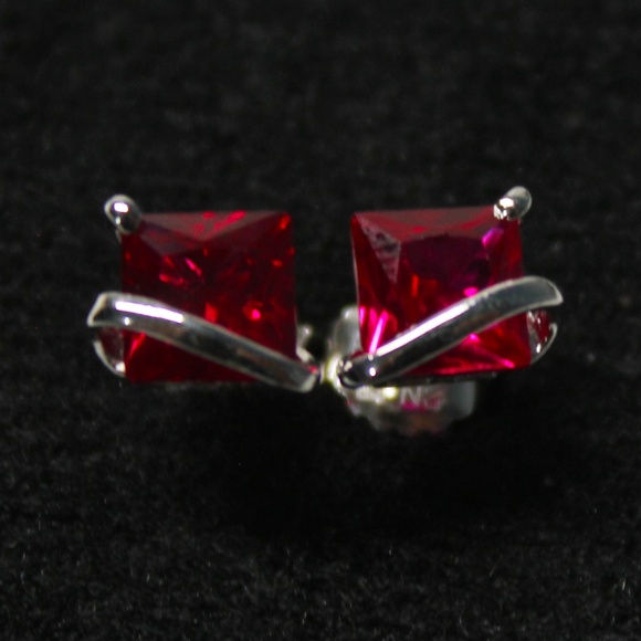 Sterling Silver Ruby Stud Earrings - Picture 2 of 5